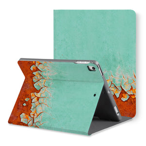 The back view of personalized iPad folio case with Rusted Metal design - swap