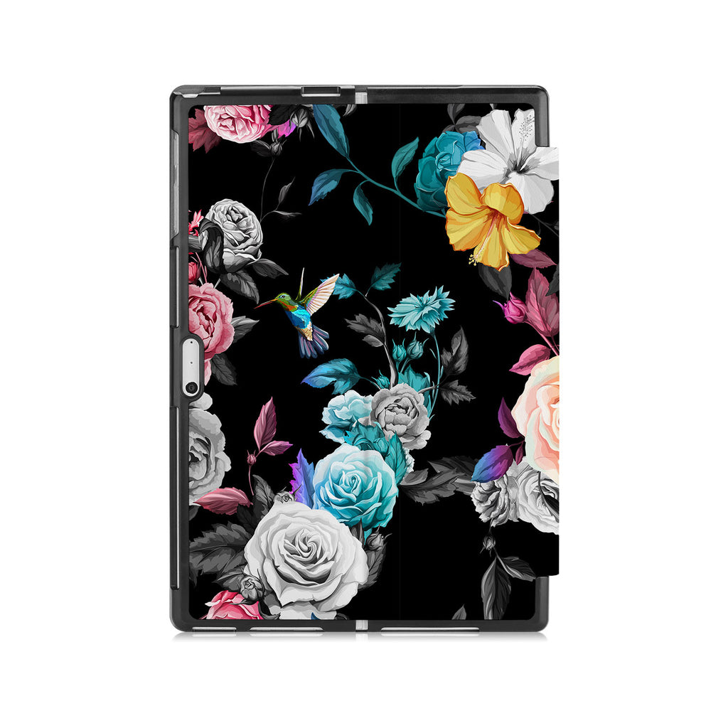 the back side of Personalized Microsoft Surface Pro and Go Case with Black Flower design