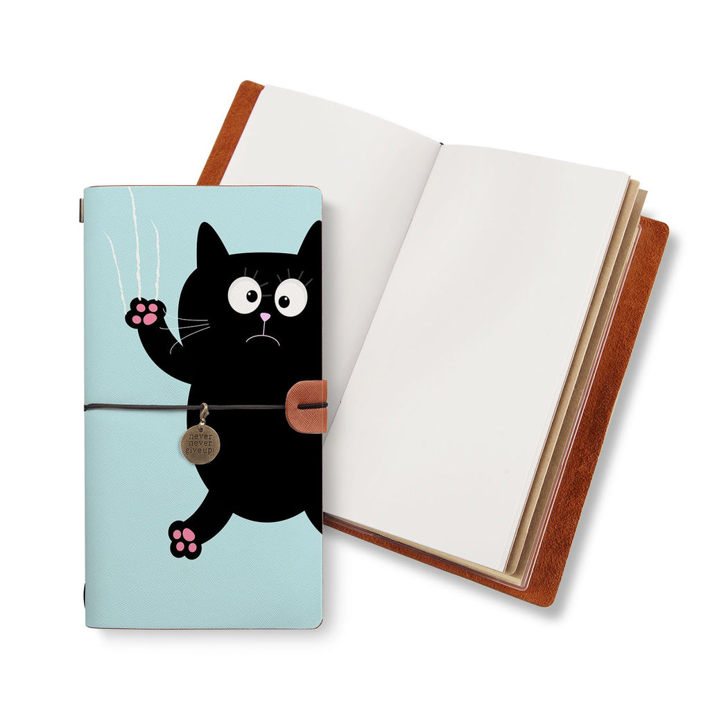 opened midori style traveler's notebook with Cat Kitty design
