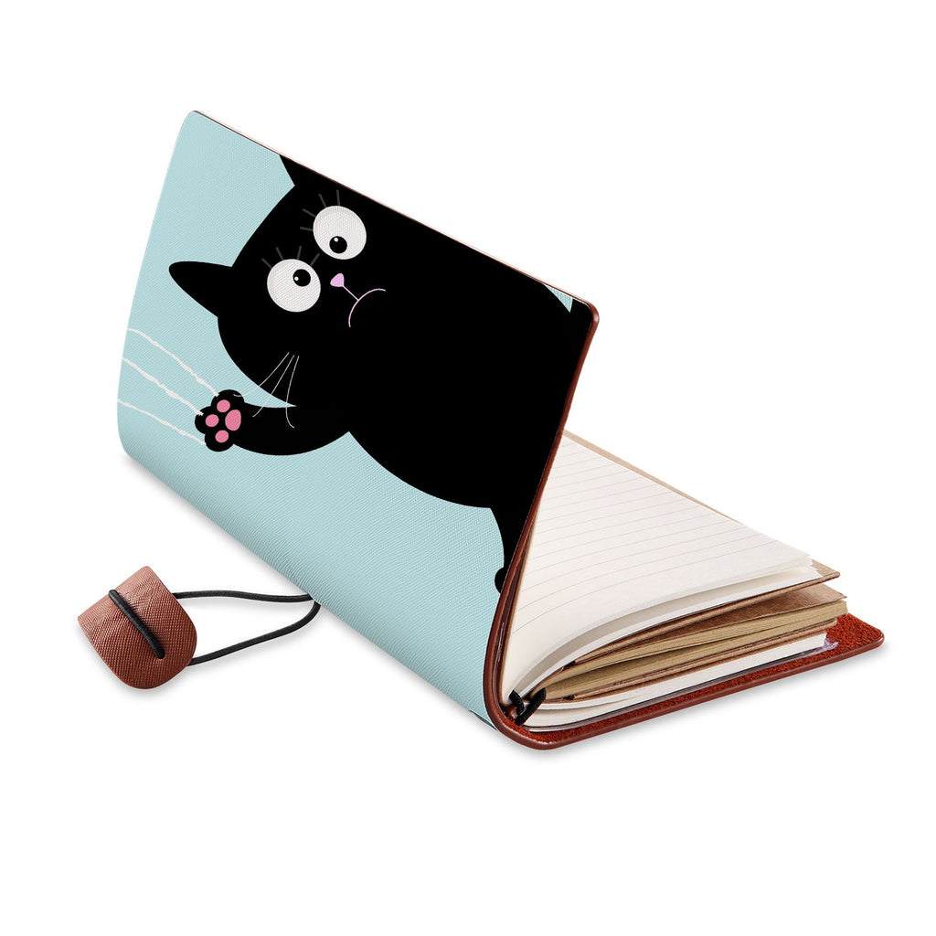opened view of midori style traveler's notebook with Cat Kitty design
