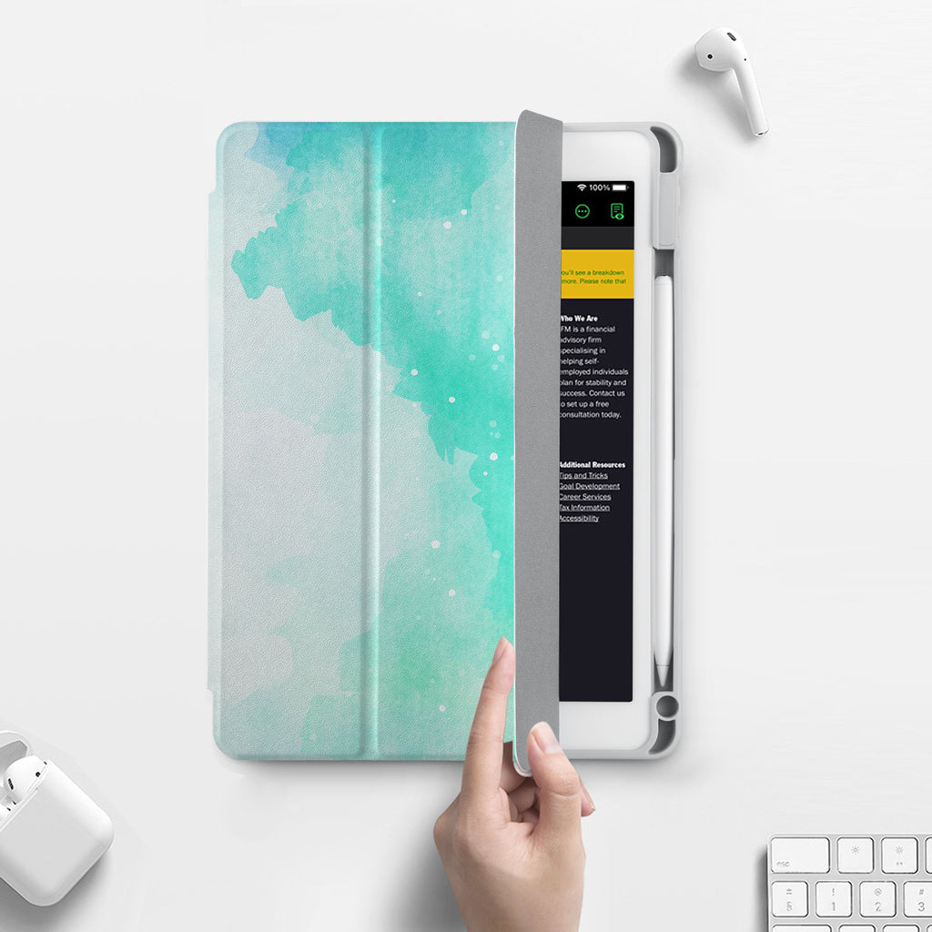 Vista Case iPad Premium Case with Abstract Watercolor Splash Design has built-in magnets are strategically placed to put your tablet to sleep when not in use and wake it up automatically when you need it for an extended battery life.