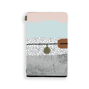 the front top view of midori style traveler's notebook with scandi spots and stripes design