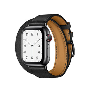 Double Tour Genuine Leather Band for Apple Watch - Black