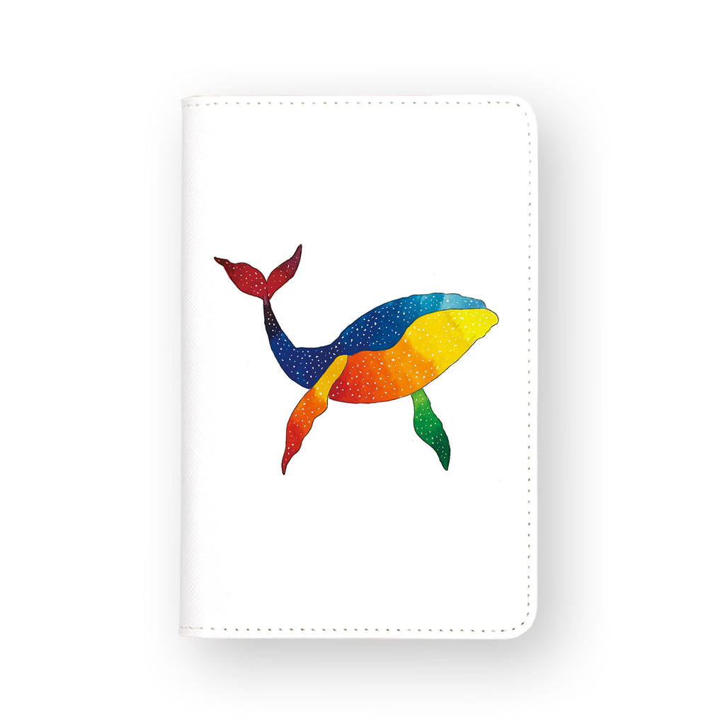 front view of personalized RFID blocking passport travel wallet with Blue And Rainbow Whale design
