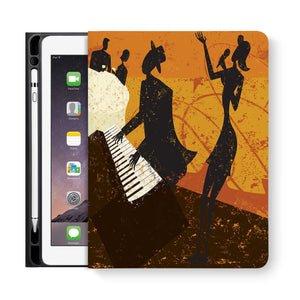 frontview of personalized iPad folio case with Music design