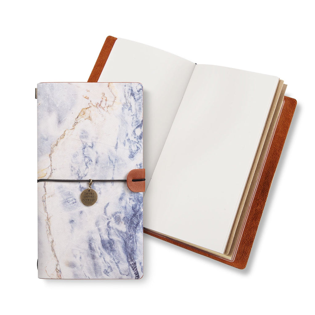 opened midori style traveler's notebook with Marble design