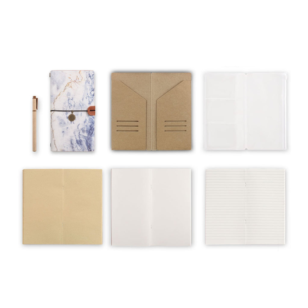 midori style traveler's notebook with Marble design, refills and accessories