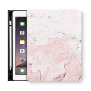frontview of personalized iPad folio case with Pink Marble design