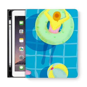 frontview of personalized iPad folio case with Beach design