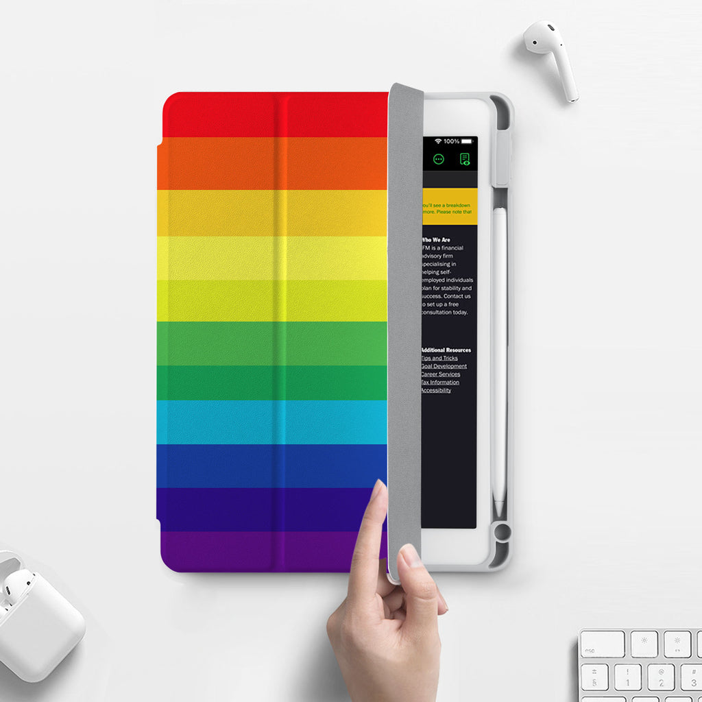 Vista Case iPad Premium Case with Rainbow Design has built-in magnets are strategically placed to put your tablet to sleep when not in use and wake it up automatically when you need it for an extended battery life.