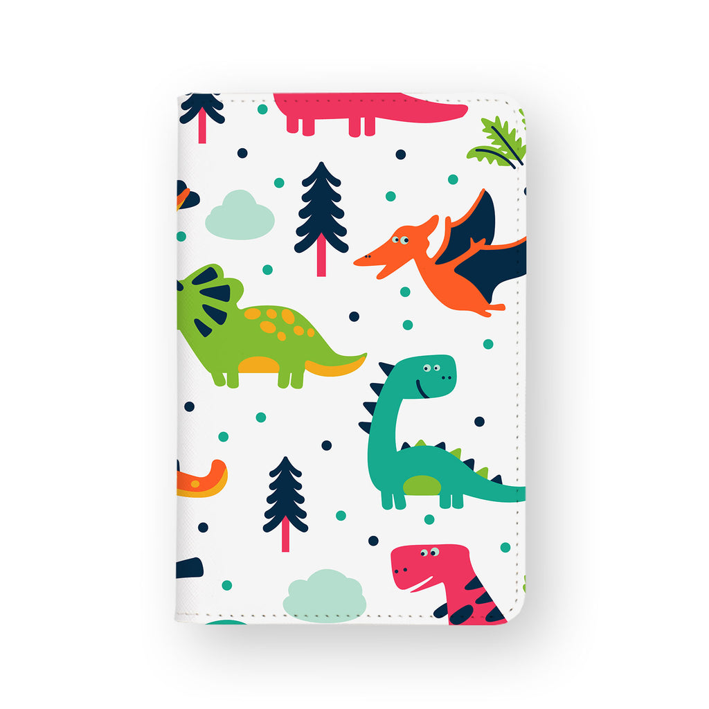 front view of personalized RFID blocking passport travel wallet with Dinosaur design