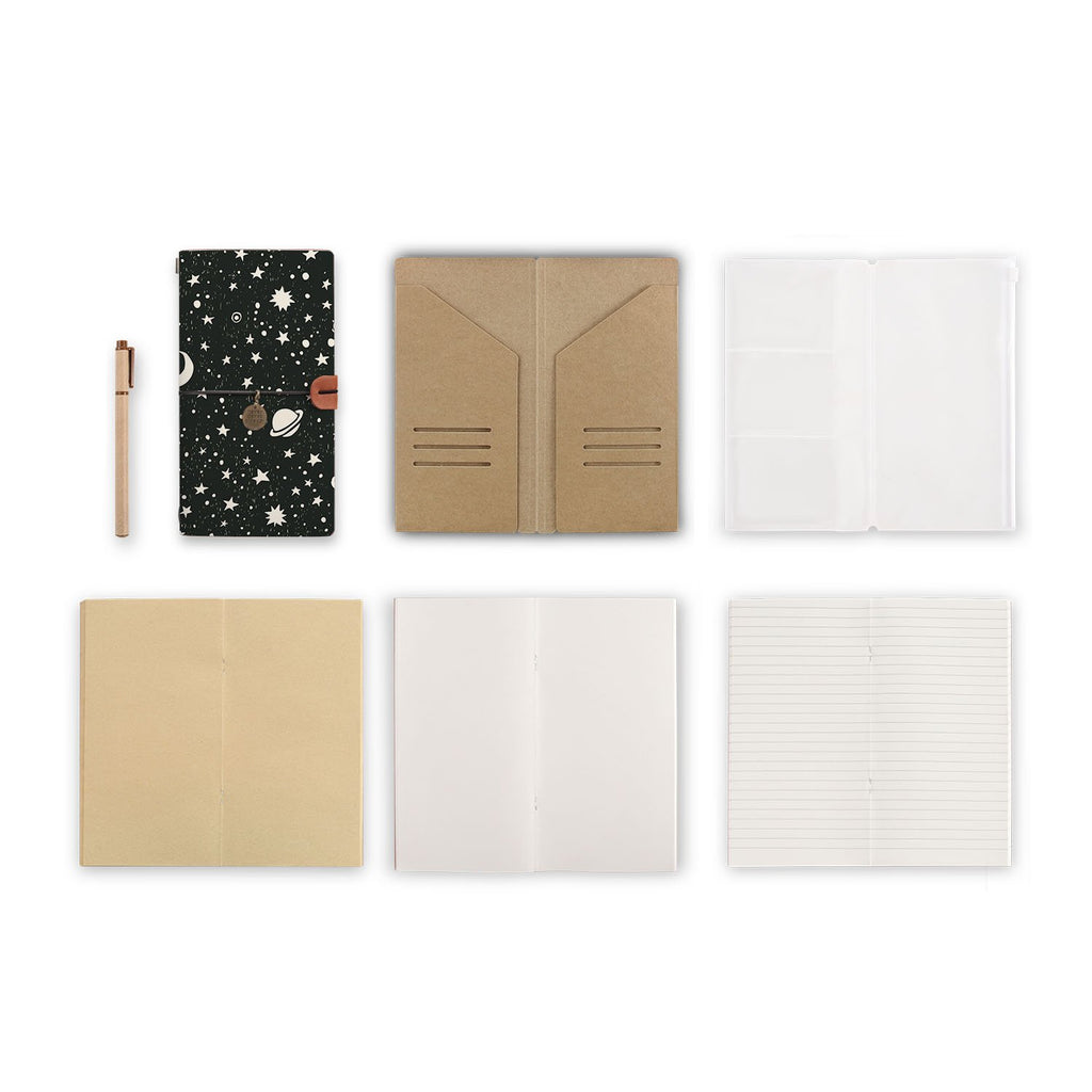 midori style traveler's notebook with Space design, refills and accessories