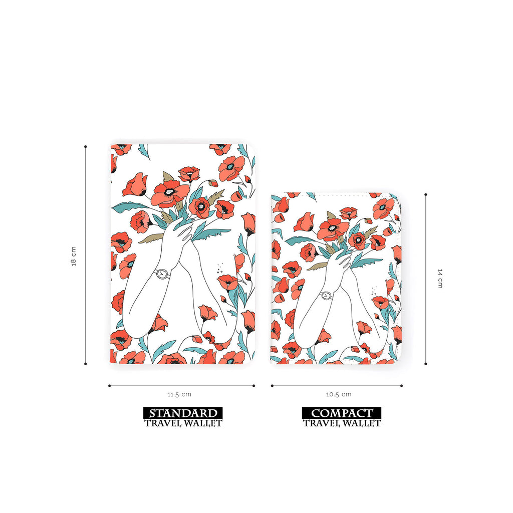 comparison of two sizes of personalized RFID blocking passport travel wallet with Flower Girl design