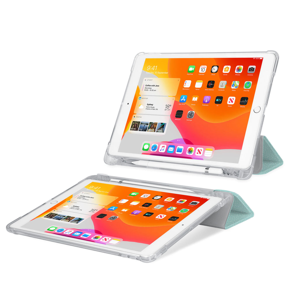 iPad SeeThru Casd with Summer Design Rugged, reinforced cover converts to multi-angle typing/viewing stand