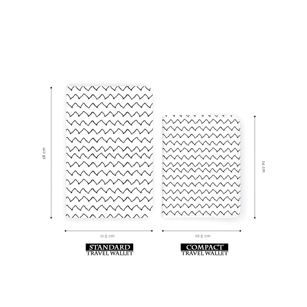 comparison of two sizes of personalized RFID blocking passport travel wallet with Black Seamless Patterns design