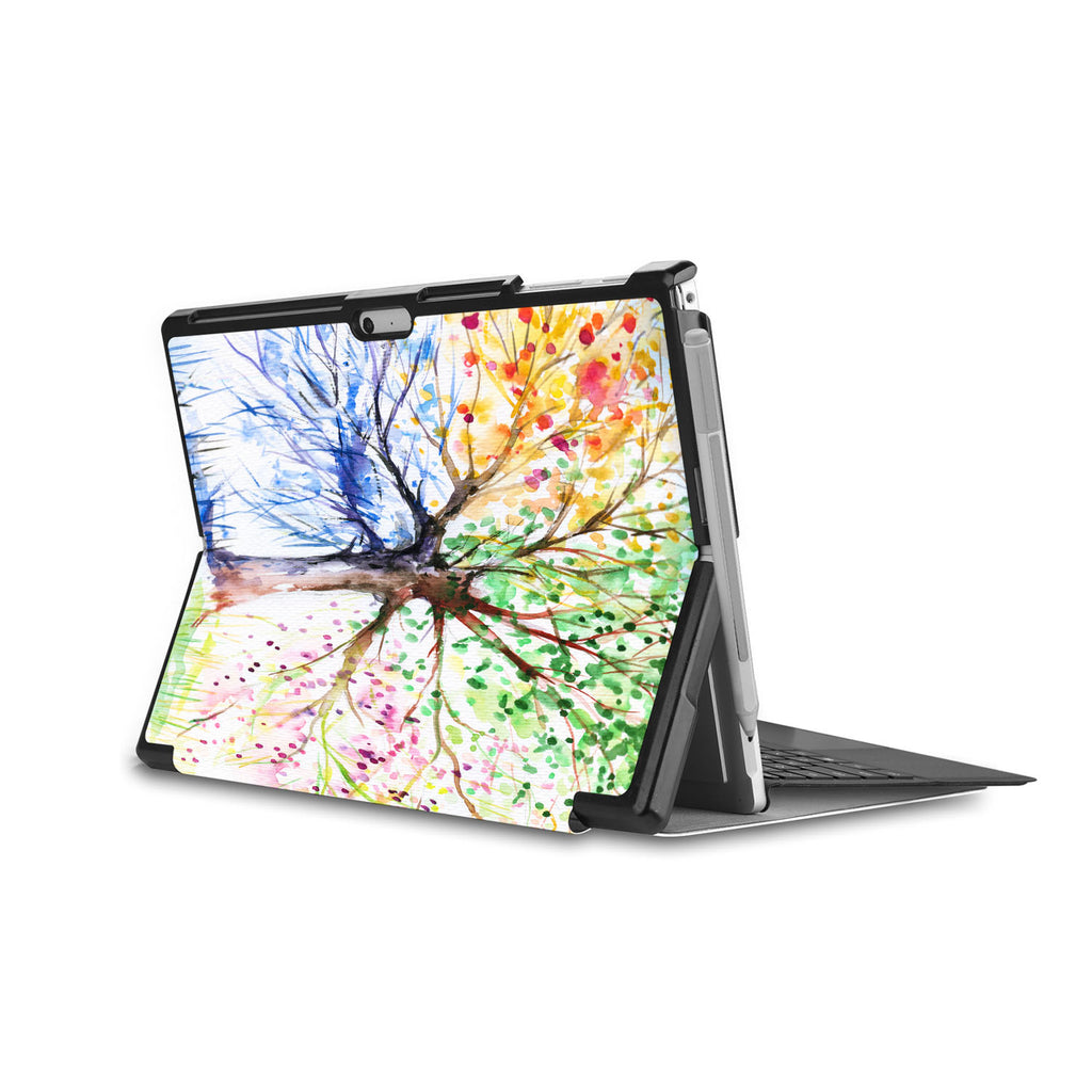 the back side of Personalized Microsoft Surface Pro and Go Case in Movie Stand View with Watercolor Flower design - swap