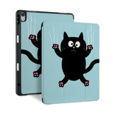 front back and stand view of personalized iPad case with pencil holder and Cat Kitty design - swap