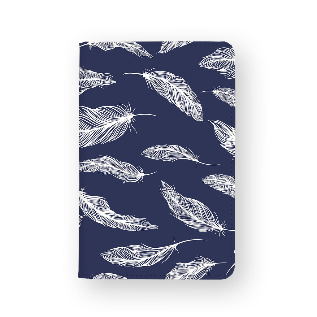 front view of personalized RFID blocking passport travel wallet with Feather design