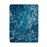front and back view of personalized iPad case with pencil holder and Ocean design