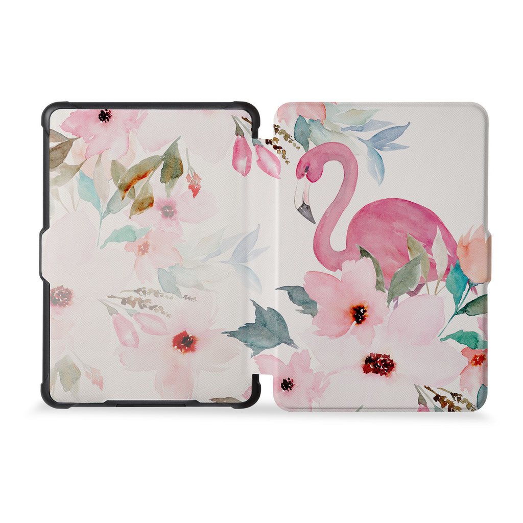 the whole front and back view of personalized kindle case paperwhite case with Flamingo design