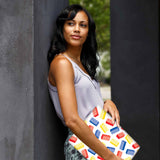 A yong girl holding personalized microsoft surface laptop case with Retro Game design