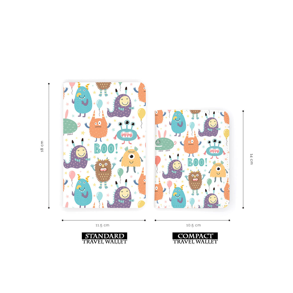 comparison of two sizes of personalized RFID blocking passport travel wallet with Boo design