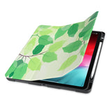 front view of personalized iPad case with pencil holder and Leaves design