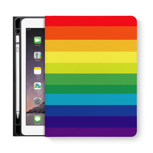 frontview of personalized iPad folio case with Rainbow design