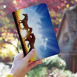 a girl holding personalized RFID blocking passport travel wallet with Horse design