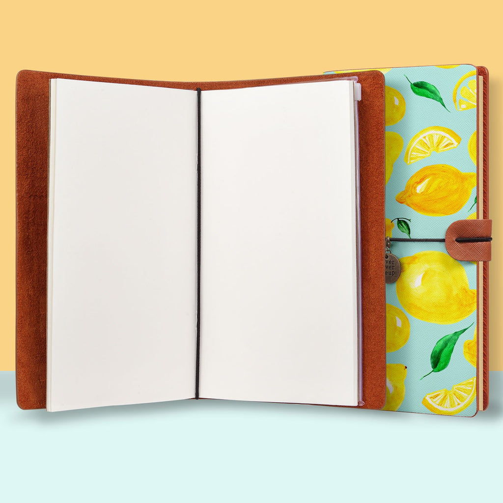 the front top view of midori style traveler's notebook with Fruit design