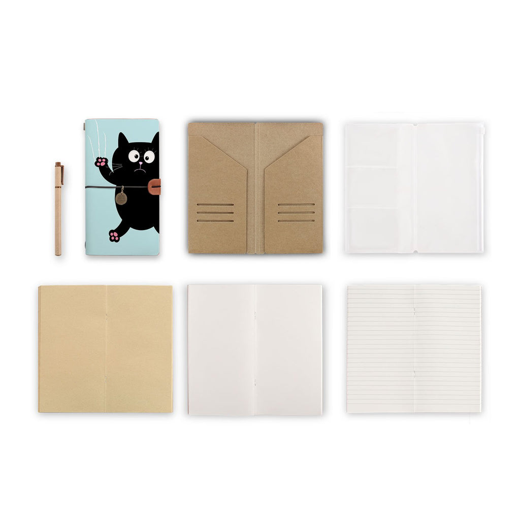 midori style traveler's notebook with Cat Kitty design, refills and accessories