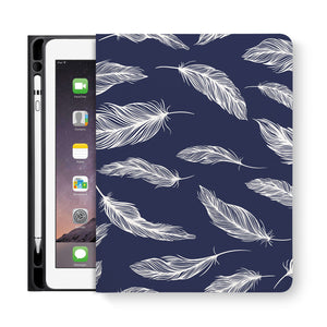 frontview of personalized iPad folio case with Feather design
