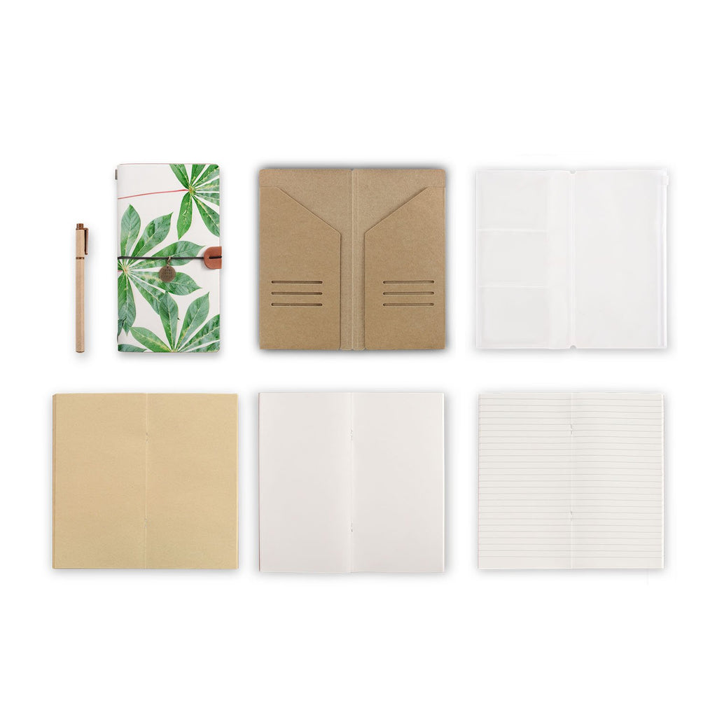midori style traveler's notebook with Flat Flower design, refills and accessories