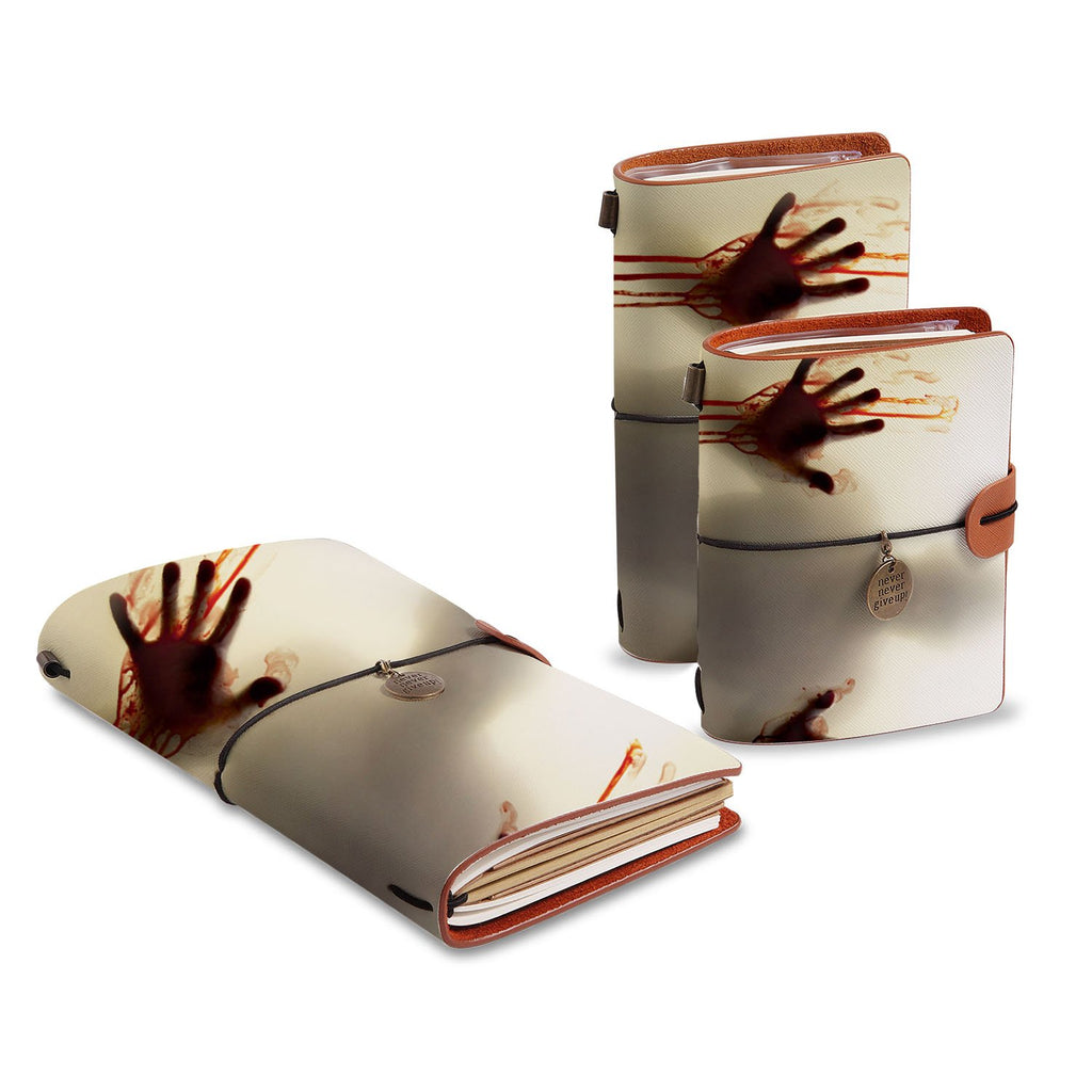 three size of midori style traveler's notebooks with Horror design