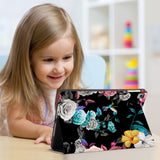 Enjoy the videos or books on a movie stand mode with the personalized iPad folio case with Black Flower design