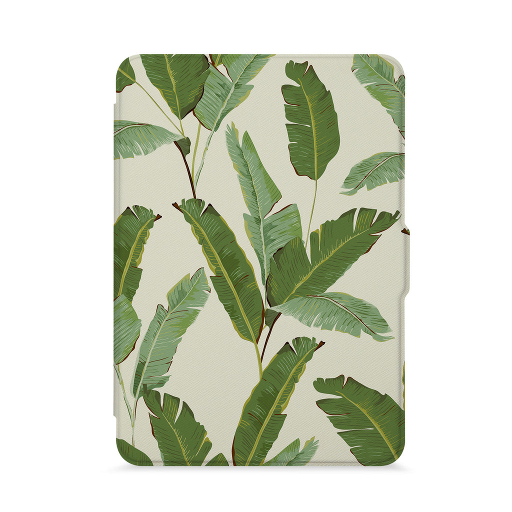 front view of personalized kindle paperwhite case with Green Leaves design - swap