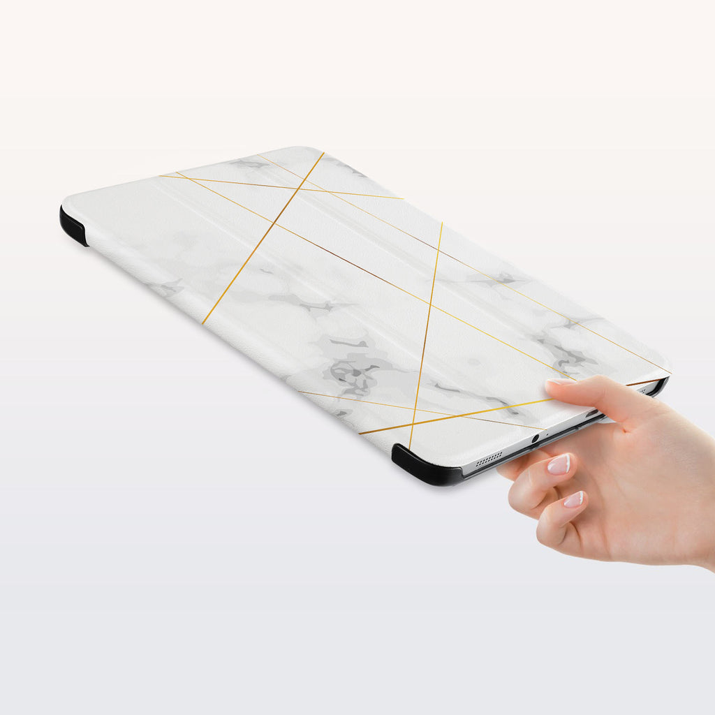 a hand is holding the Personalized Samsung Galaxy Tab Case with Marble 2020 design