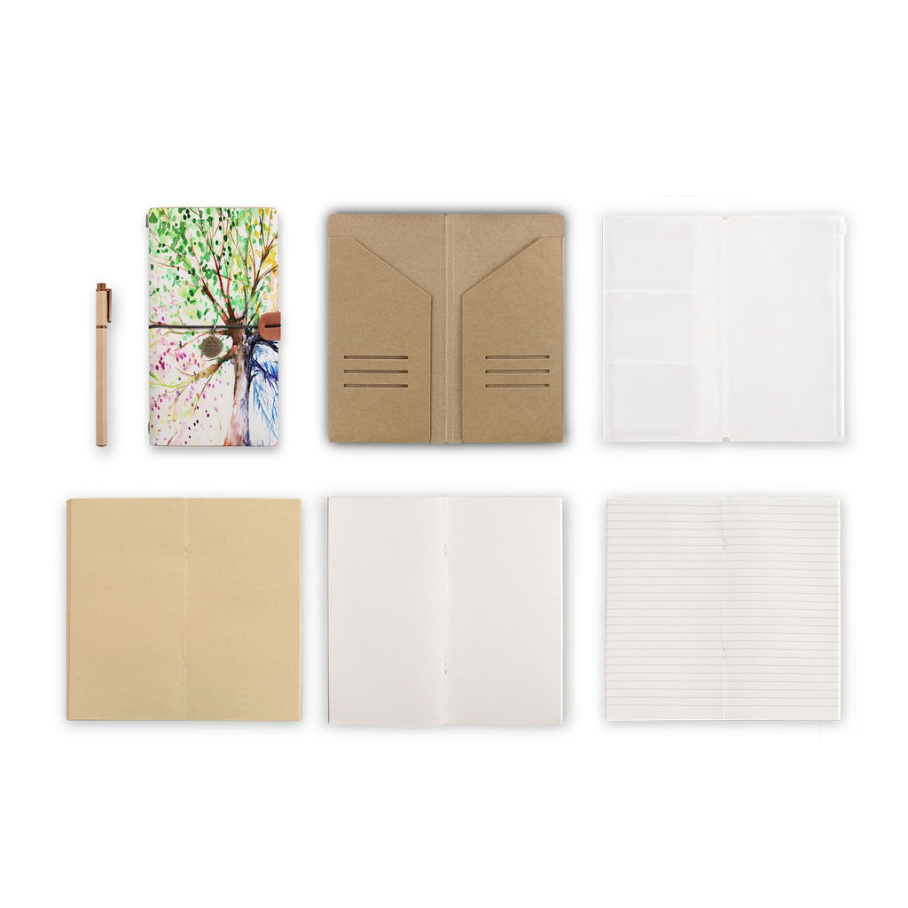 midori style traveler's notebook with Watercolor Flower design, refills and accessories