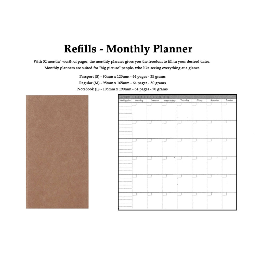 Traveler's Notebook Refill - Monthly Planner
